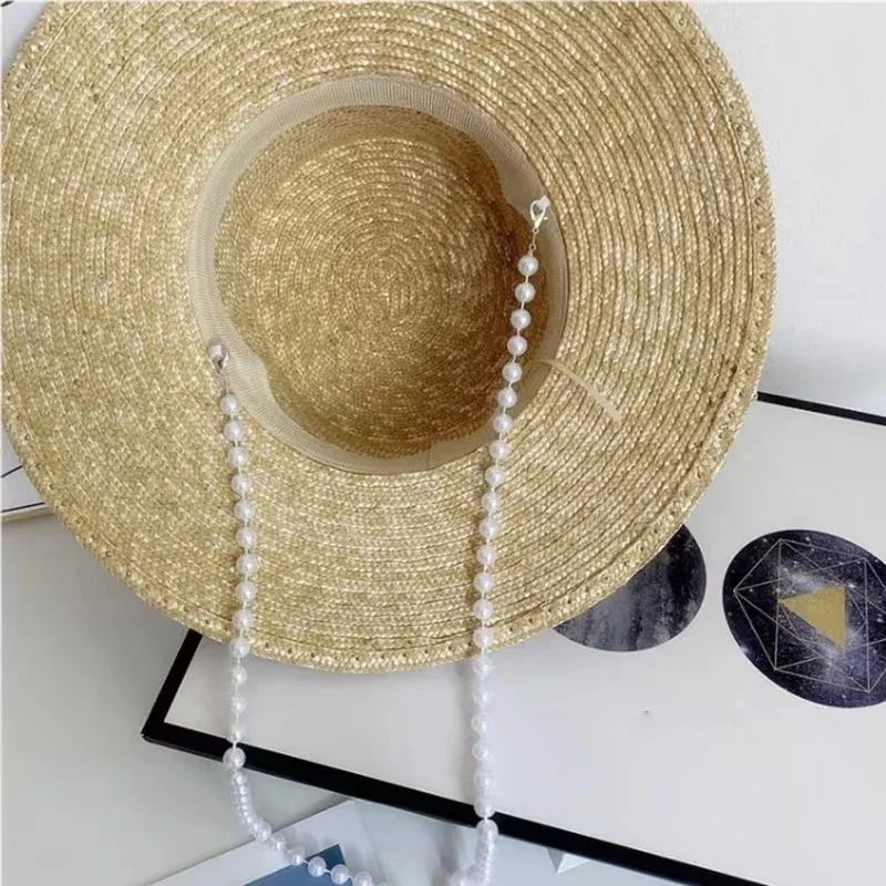 Wheat Straw Sun Hat For Women Summer Pearl Wide Brim Floppy Panama Fishermen Hats Female Lady Outdoor Foldable Beach Sun Caps thumbnail 5