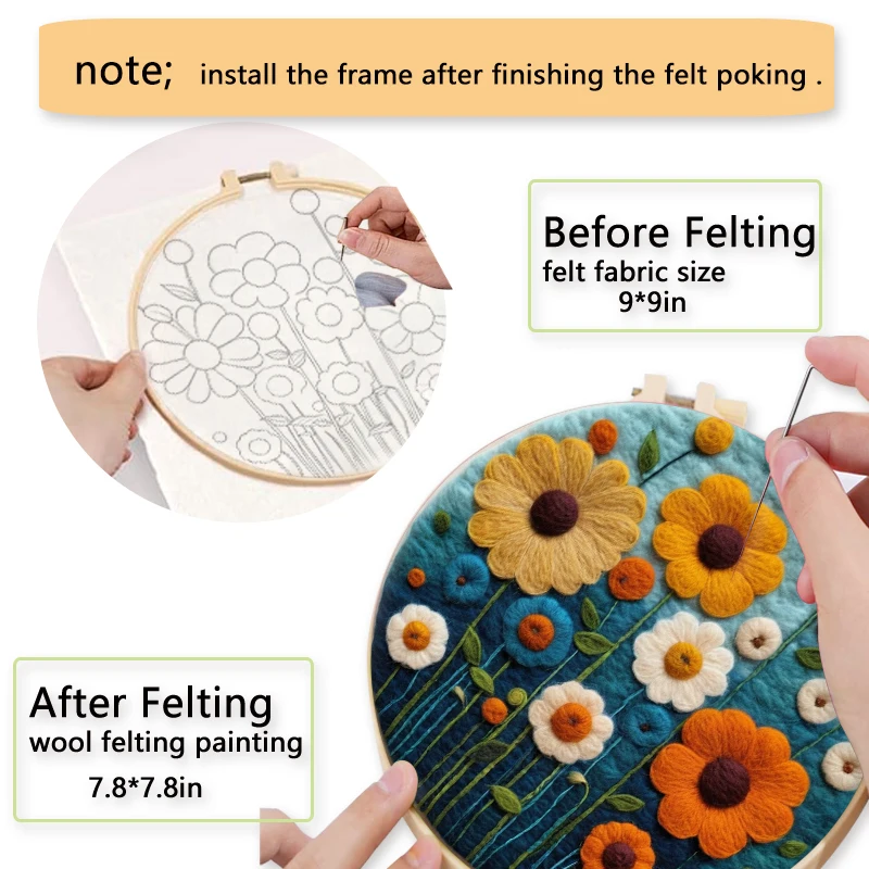 CHENISTORY DIY Wool Embroidery Kit Creative DIY Landscape Wool Needle Felt With 20x20cm Frame Picture Kit Craft Painting Flower thumbnail 3