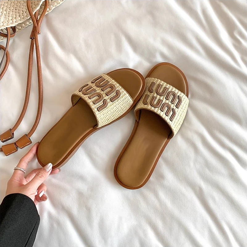 Women's Sandals Summer New Flat Shoes Casual Soft Sole Women's Vacation Fashion Braided Beach Flip Flops Zapatos De Mujer thumbnail 2