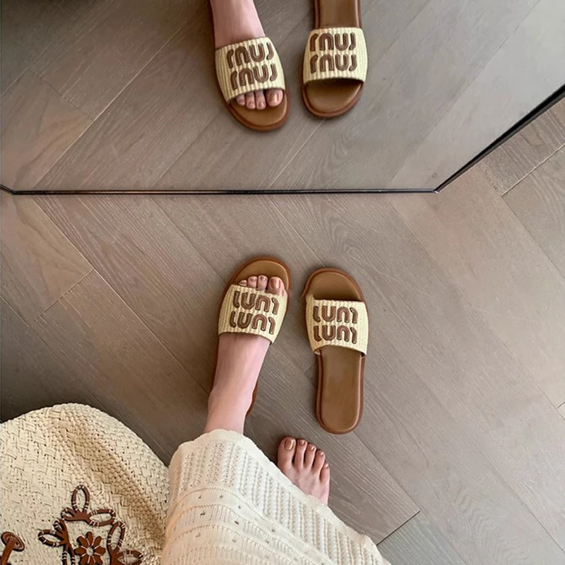 Women's Sandals Summer New Flat Shoes Casual Soft Sole Women's Vacation Fashion Braided Beach Flip Flops Zapatos De Mujer thumbnail 5