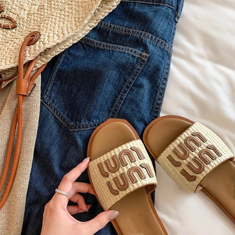 Women's Sandals Summer New Flat Shoes Casual Soft Sole Women's Vacation Fashion Braided Beach Flip Flops Zapatos De Mujer thumbnail 3