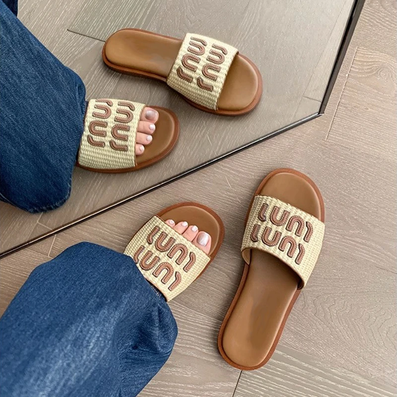 Women's Sandals Summer New Flat Shoes Casual Soft Sole Women's Vacation Fashion Braided Beach Flip Flops Zapatos De Mujer thumbnail 4