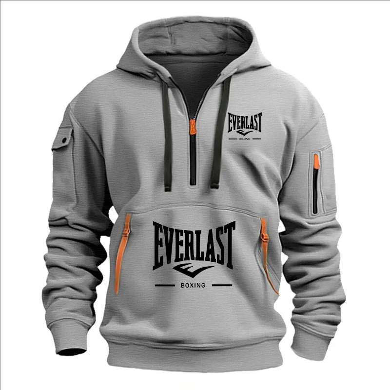 Fashion autumn and winter men's brand clothing multi-zipper design printed hoodie casual sweatshirt loose hooded jumper thumbnail 6