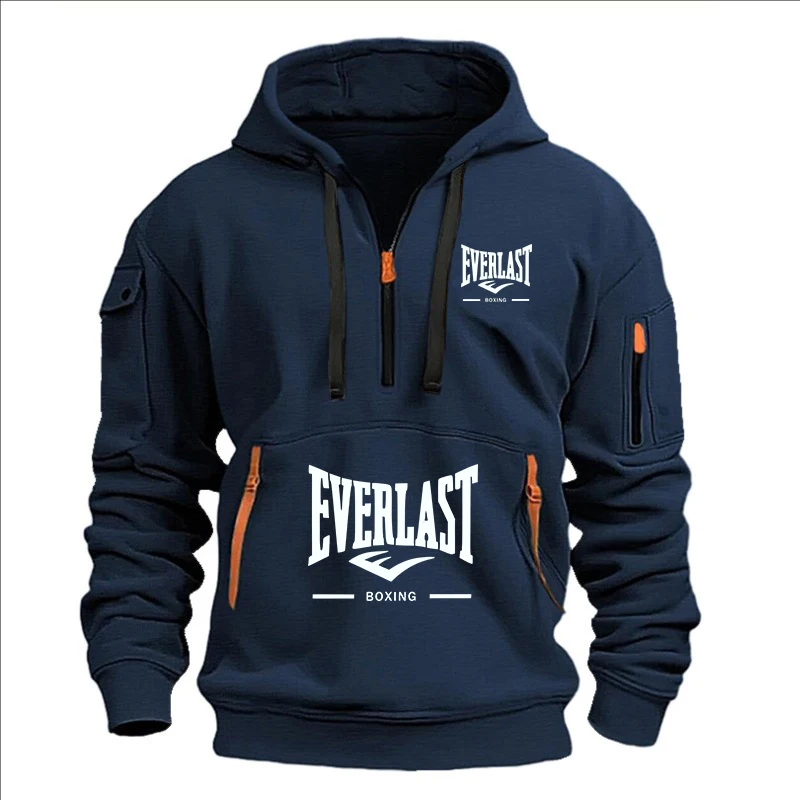 Fashion autumn and winter men's brand clothing multi-zipper design printed hoodie casual sweatshirt loose hooded jumper thumbnail 3
