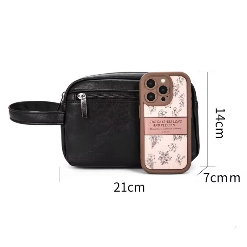 Men Fashion PU Leather Mobile Phone Wristlet Bag Pure Color Small Handbags Anti-theft Wallet Card Bag Lightweight Daily Hand Bag thumbnail 6