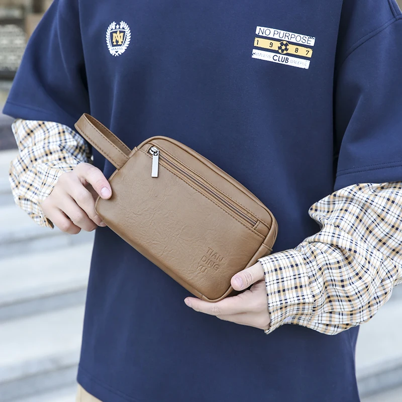 Men Fashion PU Leather Mobile Phone Wristlet Bag Pure Color Small Handbags Anti-theft Wallet Card Bag Lightweight Daily Hand Bag thumbnail 3
