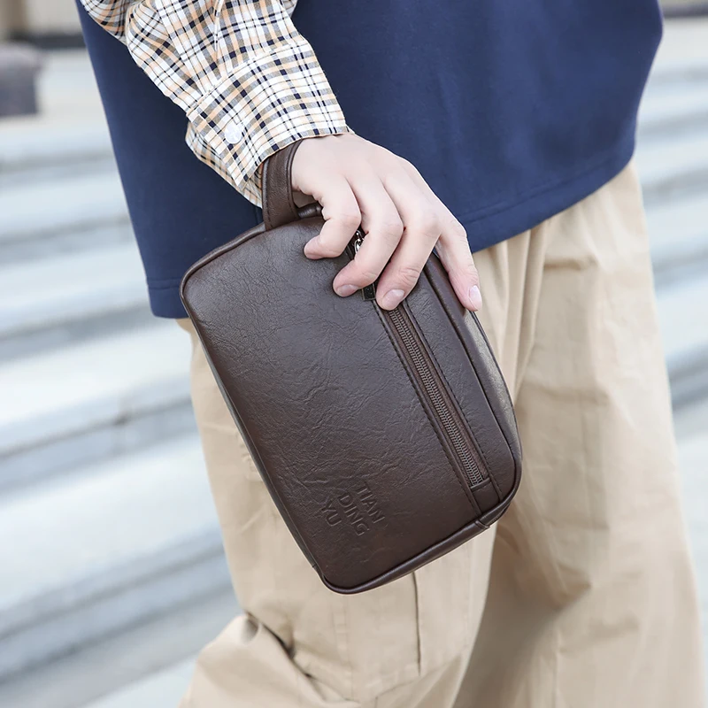 Men Fashion PU Leather Mobile Phone Wristlet Bag Pure Color Small Handbags Anti-theft Wallet Card Bag Lightweight Daily Hand Bag thumbnail 2
