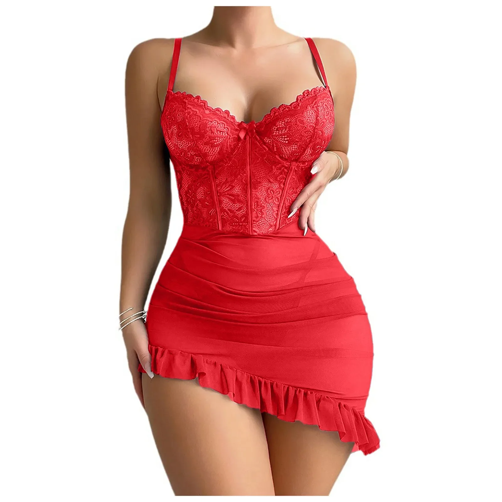 Transparent Underwire Bra Erotic Set Sexy Fairy Lingerie Women's See Through Lace Nightdress Pajamas Sets Delicate Sexy Nighty thumbnail 4