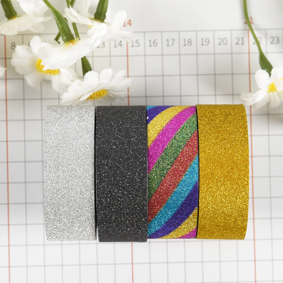 10Meter Hot Sales Glitter Washi Sticky Paper Masking Adhesive Tape Label Craft Decorative Diy thumbnail 4
