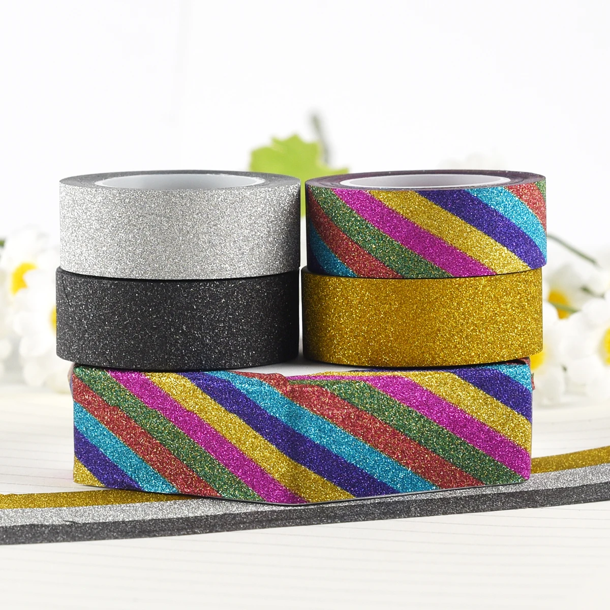 10Meter Hot Sales Glitter Washi Sticky Paper Masking Adhesive Tape Label Craft Decorative Diy thumbnail 2