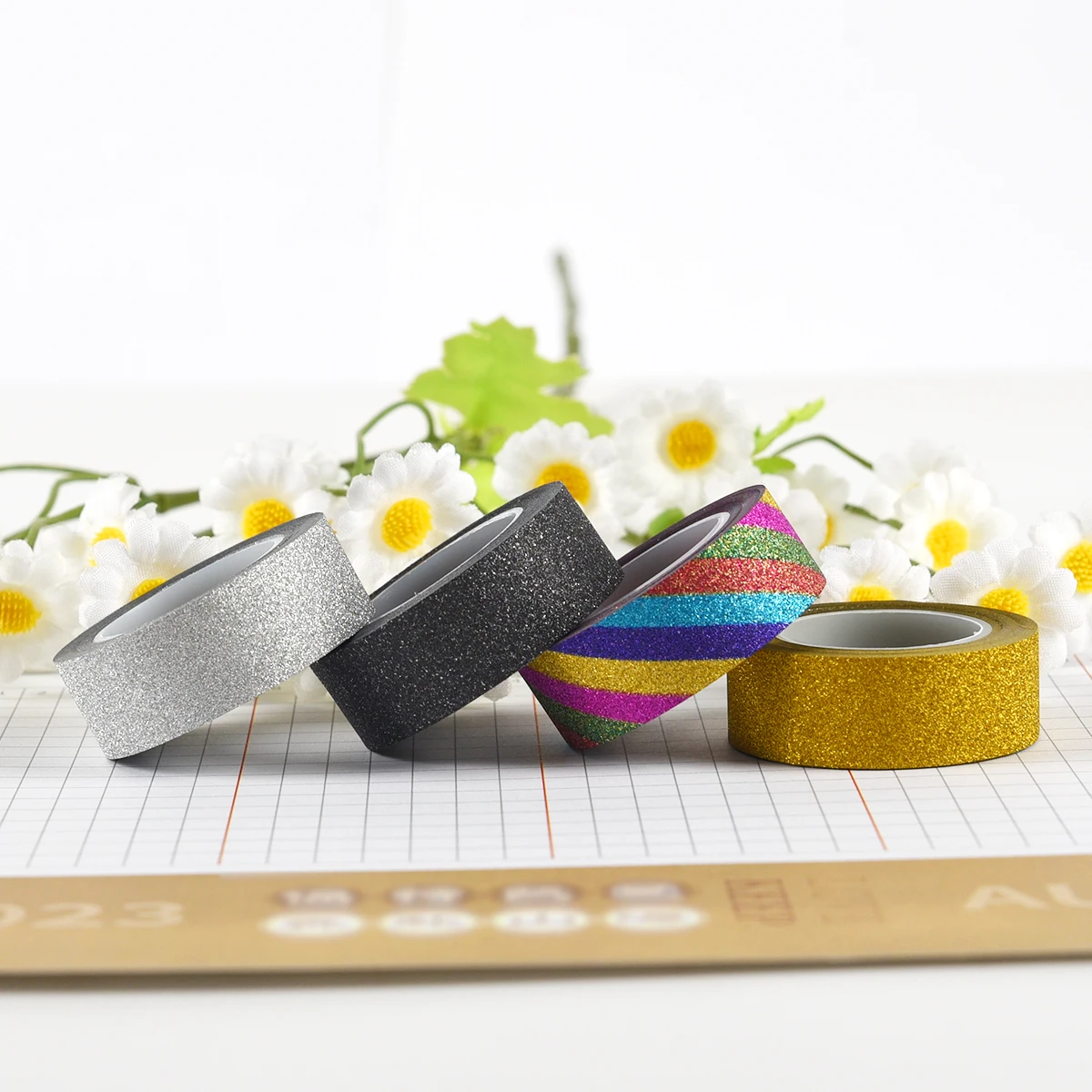 10Meter Hot Sales Glitter Washi Sticky Paper Masking Adhesive Tape Label Craft Decorative Diy thumbnail 5