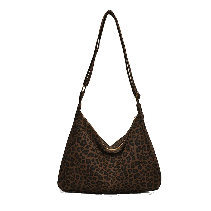 Trendy Casual Soft Textile Women's Shoulder Bag Large Capacity Leopard Print Female Retro Crossbody Bag For Commute Outings thumbnail 2