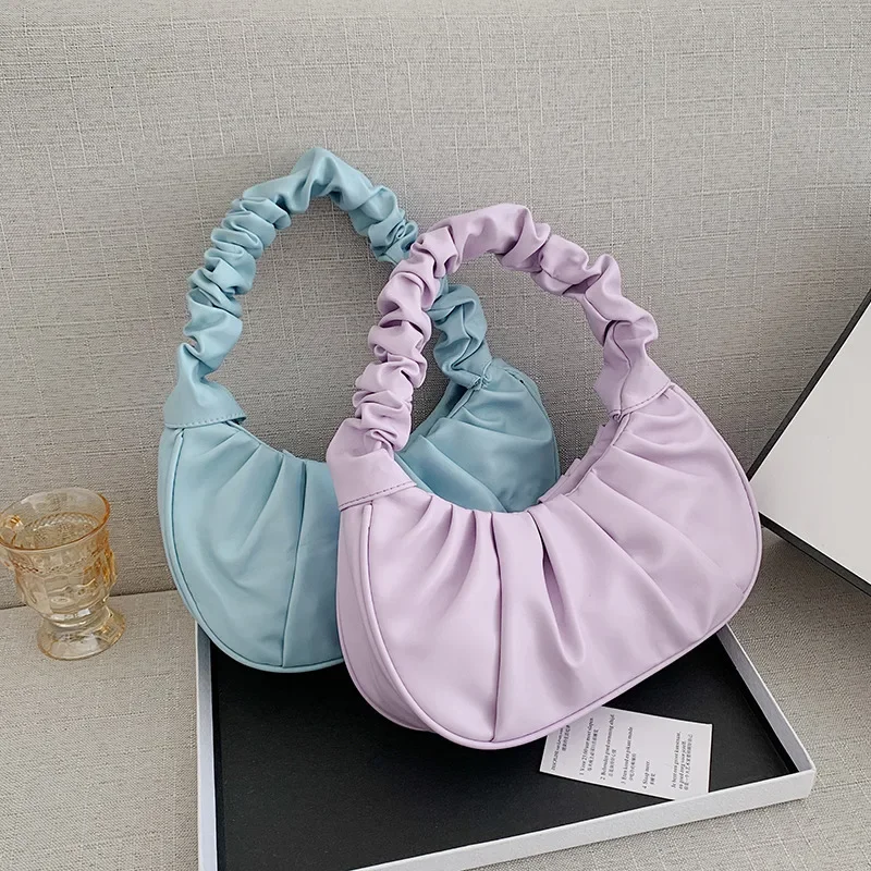Fashion Pleated Handlebags for Women PU Cloud Bags Leisure Armpit Bag Shopping Shoulder Bags Dumpling Handbag Female Hand Bags thumbnail 2