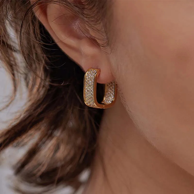 Stainless Steel Gold Silver Color Square Hoop Earrings for Women Luxury Shiny CZ Zircon Geometric Earrings Wedding Jewelry thumbnail 2