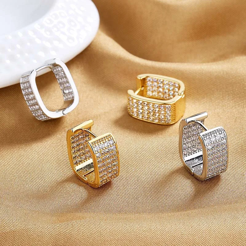 Stainless Steel Gold Silver Color Square Hoop Earrings for Women Luxury Shiny CZ Zircon Geometric Earrings Wedding Jewelry thumbnail 4
