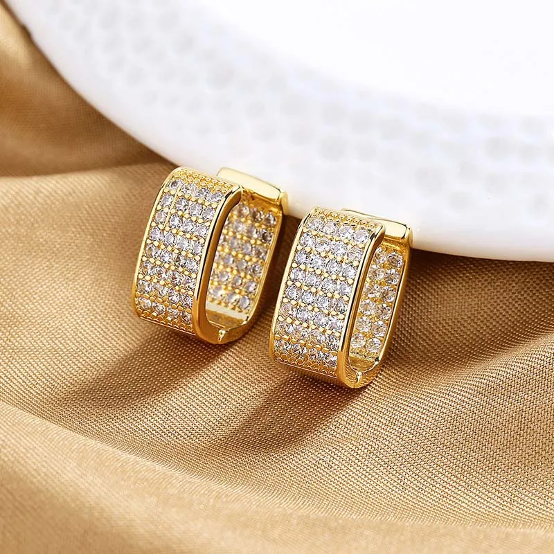 Stainless Steel Gold Silver Color Square Hoop Earrings for Women Luxury Shiny CZ Zircon Geometric Earrings Wedding Jewelry thumbnail 5