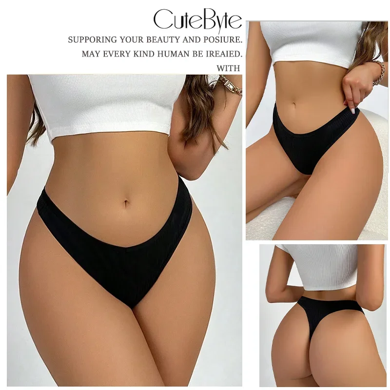3Pcs/Set Seamless Thong Cotton Women Thin Strap Low Waist High Flexibility Panty Sexy Underwear Ladies Briefs T-back Soft Women thumbnail 2