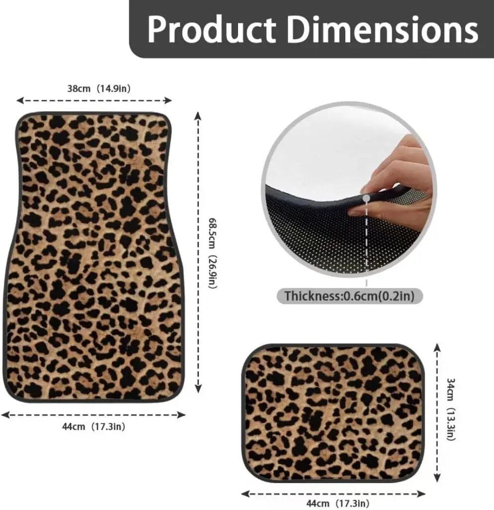 Leopard Print 4pcs or 2pcs  All-Weather Car Mats - Front & Rear Universal Fit for SUVs, Limos & Trucks - Unisex Design thumbnail 6