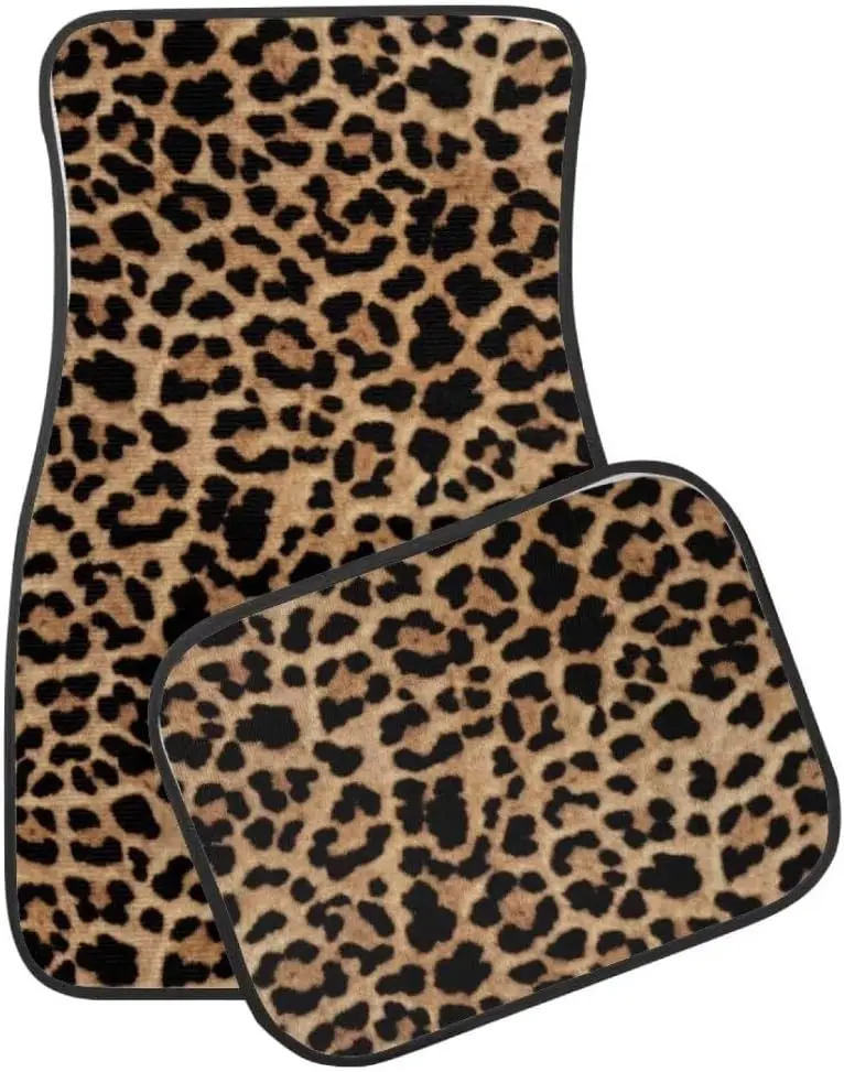 Leopard Print 4pcs or 2pcs  All-Weather Car Mats - Front & Rear Universal Fit for SUVs, Limos & Trucks - Unisex Design thumbnail 4