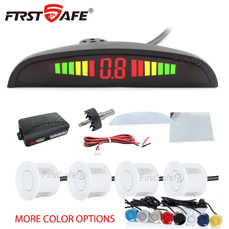 FirstSafe Factory Car LED Parking Sensor Kit 4Sensors 22mm Backlight Display Reverse Radar Kit Monitor System 12V 13Colors thumbnail 2