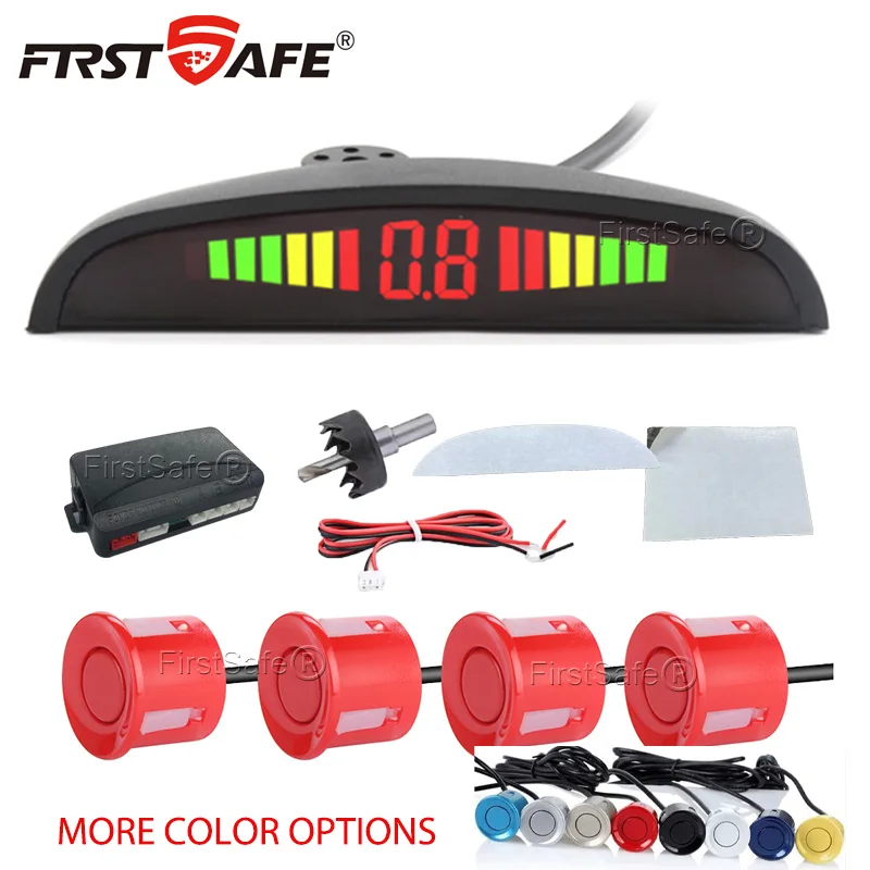 FirstSafe Factory Car LED Parking Sensor Kit 4Sensors 22mm Backlight Display Reverse Radar Kit Monitor System 12V 13Colors thumbnail 3