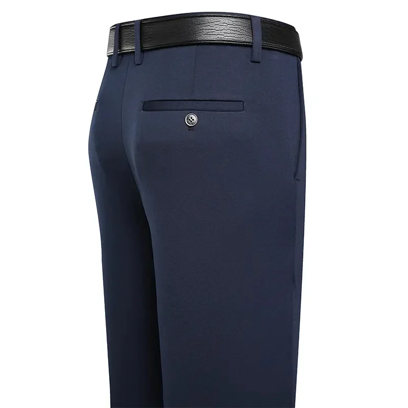 Suit Pants Men Business Casual Trousers Formal Dress Straight Pants Elastic Black Navy Blue Male Clothing thumbnail 3