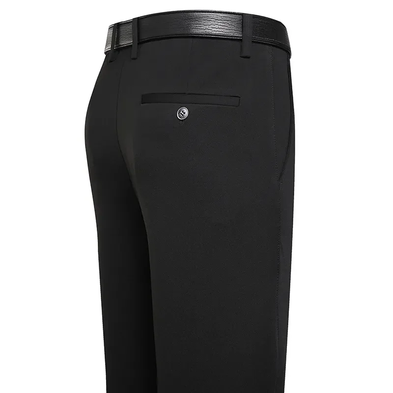 Suit Pants Men Business Casual Trousers Formal Dress Straight Pants Elastic Black Navy Blue Male Clothing thumbnail 4