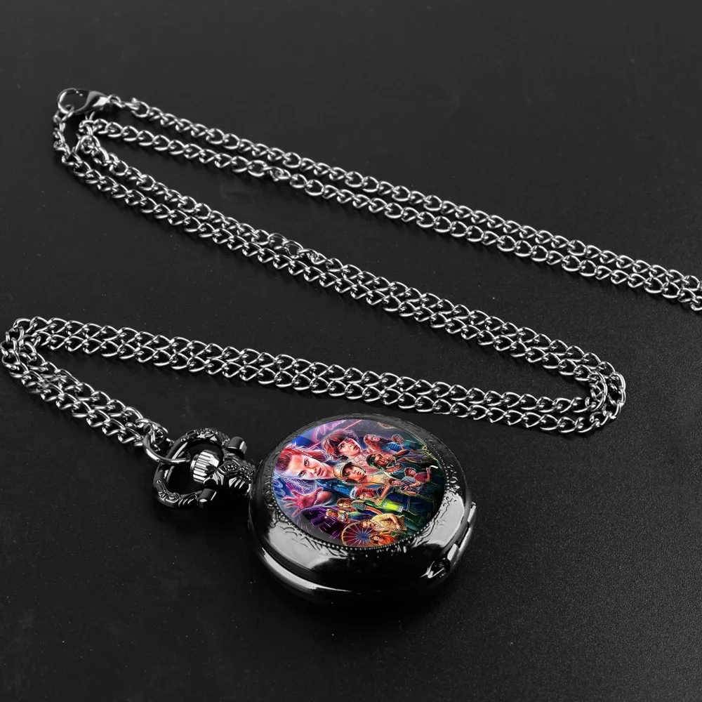 Famous Teleplay Design Personalized Character Set Black Dome Glass Quartz Pocket Watch Men Women Necklace Pendant Clock Gifts thumbnail 2