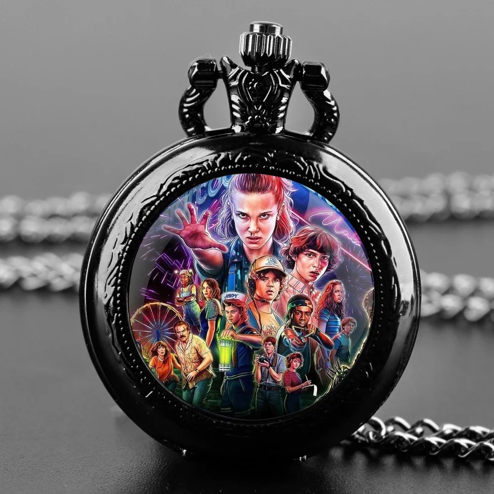 Famous Teleplay Design Personalized Character Set Black Dome Glass Quartz Pocket Watch Men Women Necklace Pendant Clock Gifts thumbnail 5