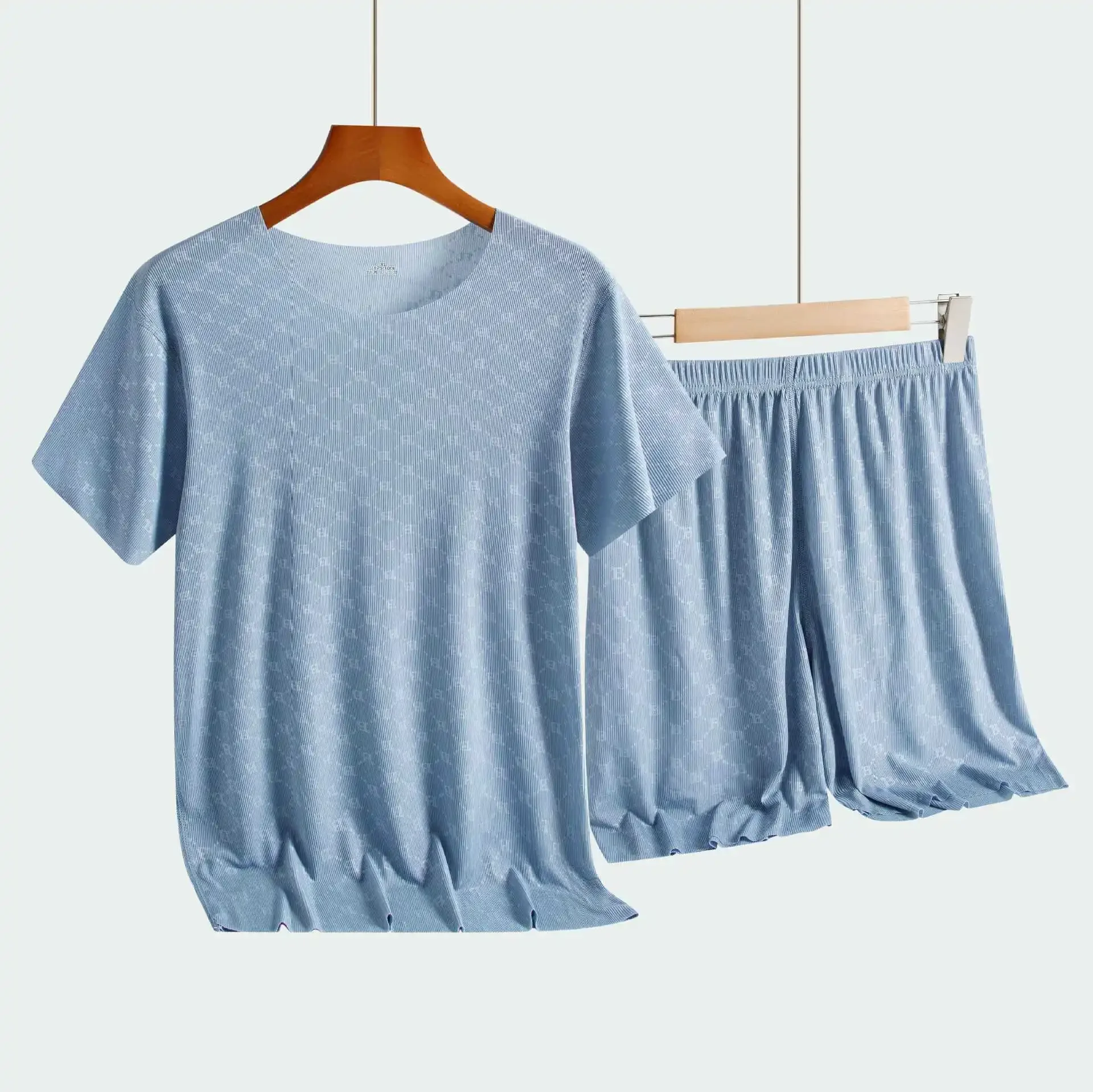 Summer Men's Home Clothes Ice Silk T-shirt Short Sleeve Modal Casual Nightgown Thin Model Set Sleepwear Comfortable Breathable thumbnail 2