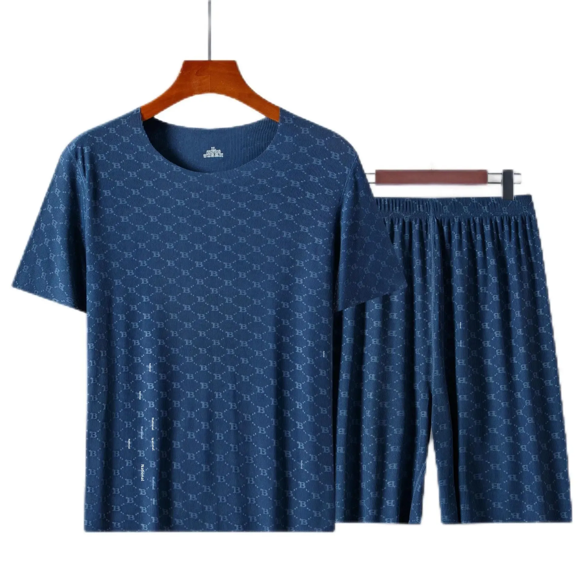 Summer Men's Home Clothes Ice Silk T-shirt Short Sleeve Modal Casual Nightgown Thin Model Set Sleepwear Comfortable Breathable thumbnail 5