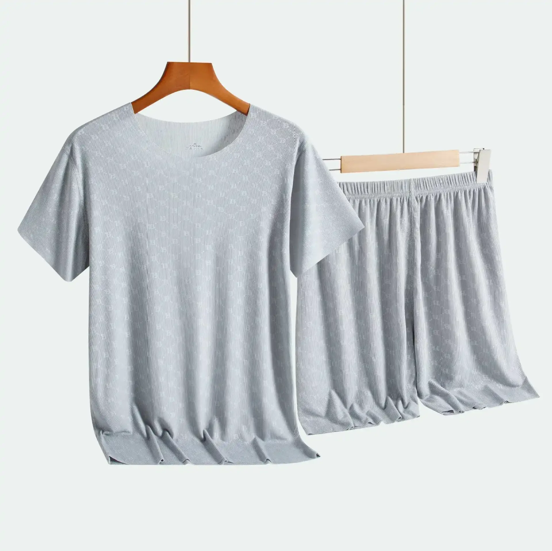 Summer Men's Home Clothes Ice Silk T-shirt Short Sleeve Modal Casual Nightgown Thin Model Set Sleepwear Comfortable Breathable thumbnail 4