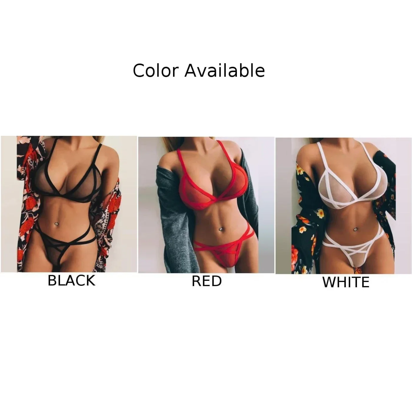Women Sexy Mesh See Through Lingerie Set Wireless Sheer Bra Panty Suit Sexy Holiday Ultra-thin Summer Beach Bra Sets Nightwear thumbnail 6