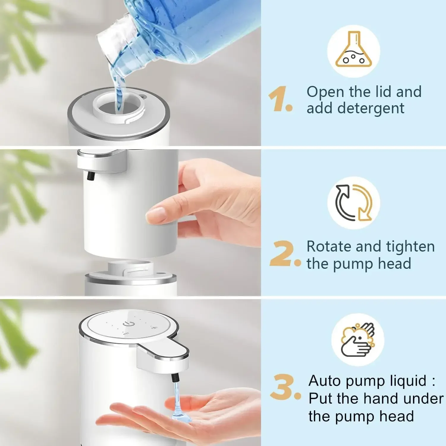Automatic Liquid/Foma Soap Dispenser, Touchless Electric Dispenser, USB Rechargeable with Infrared Sensor for Bathroom,Kitchen thumbnail 4