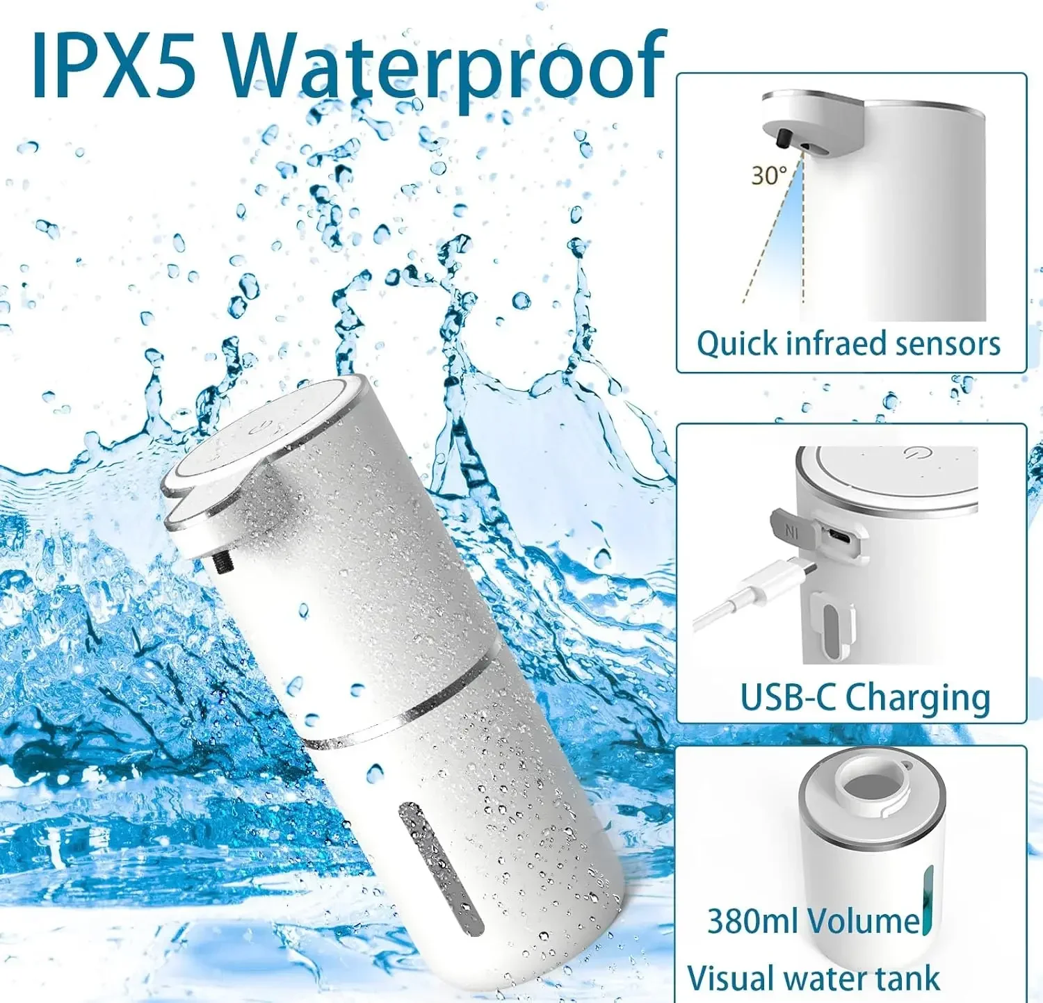 Automatic Liquid/Foma Soap Dispenser, Touchless Electric Dispenser, USB Rechargeable with Infrared Sensor for Bathroom,Kitchen thumbnail 2