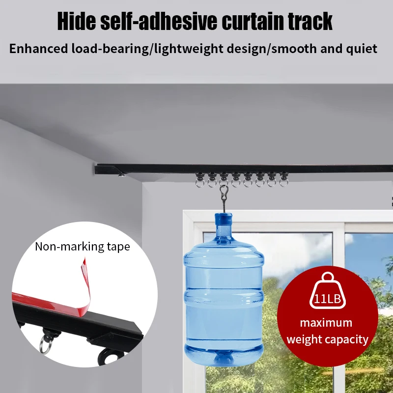 Self-Adhesive Curtain Track Kit No Drilling For Smooth Ceiling Or Wall Curtain Rod For Home Bedroom Shower Closet And RV thumbnail 2