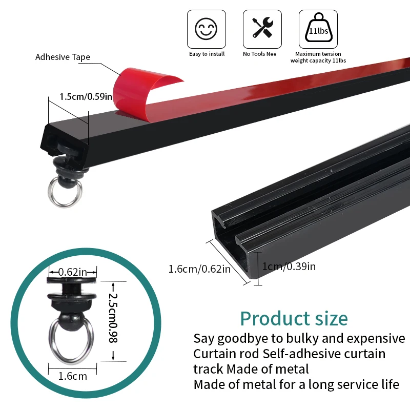 Self-Adhesive Curtain Track Kit No Drilling For Smooth Ceiling Or Wall Curtain Rod For Home Bedroom Shower Closet And RV thumbnail 4