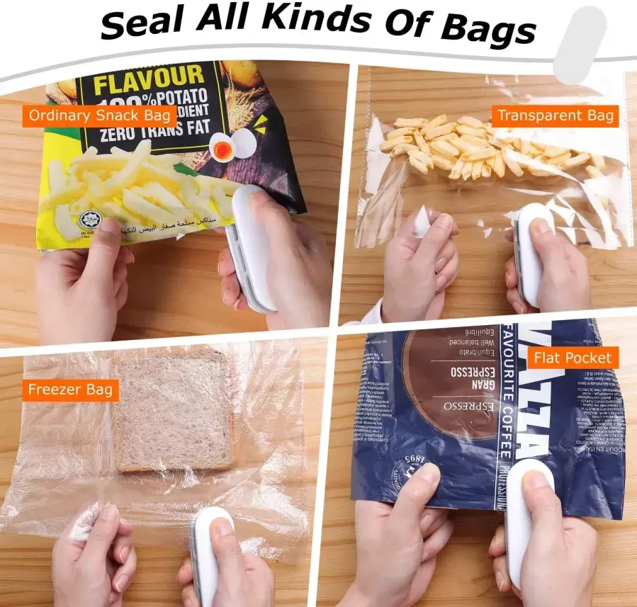 Small Useful Kitchen Gadget 2 IN 1Food RE-Sealer Plastic Bag Heat Sealing Handheld Snack Sealer Machine With Bag Cutter 2 Packs thumbnail 6