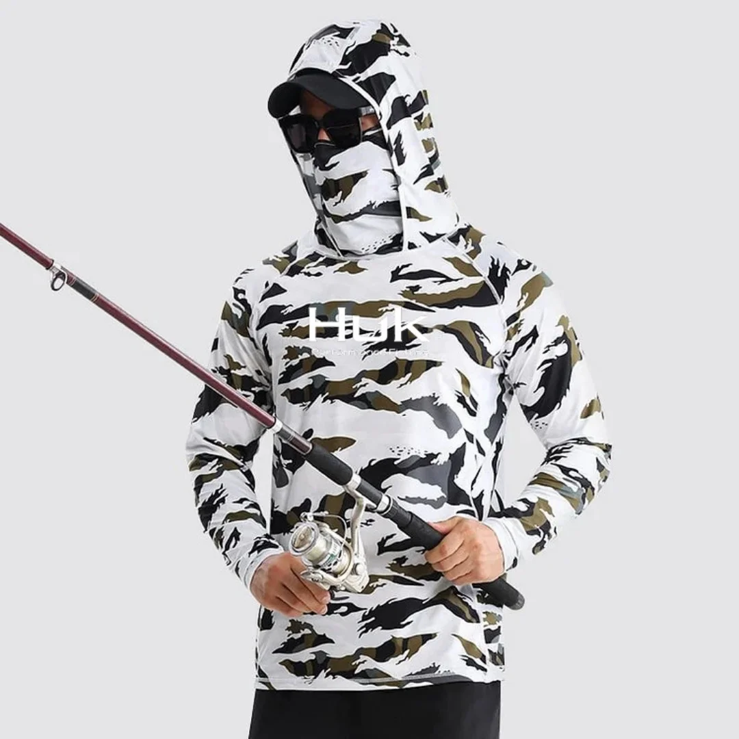 Men's Fishing hooded sweatshirt Fishing UV protection hoodie Camiseta De Pesca clothing hooded top grey white thumbnail 3