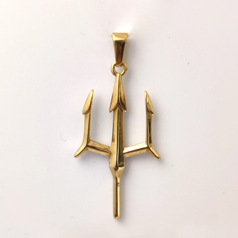 Poseidon Trident Necklace Stainless Steel 18K Gold Plated Aquaman Greek Mythology Pendant Jewelry Gift for Men