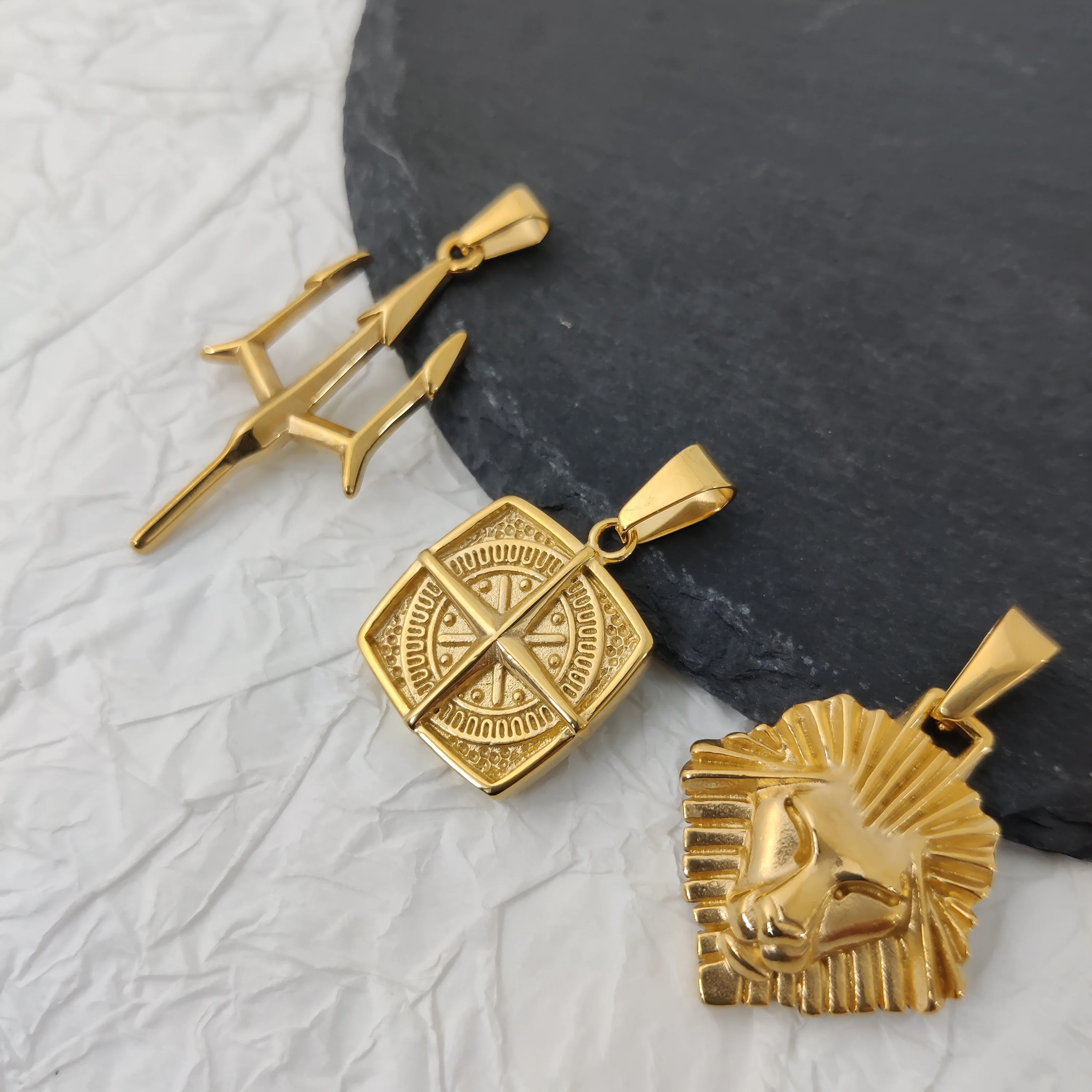 Poseidon Trident Necklace Stainless Steel 18K Gold Plated Aquaman Greek Mythology Pendant Jewelry Gift for Men thumbnail 3