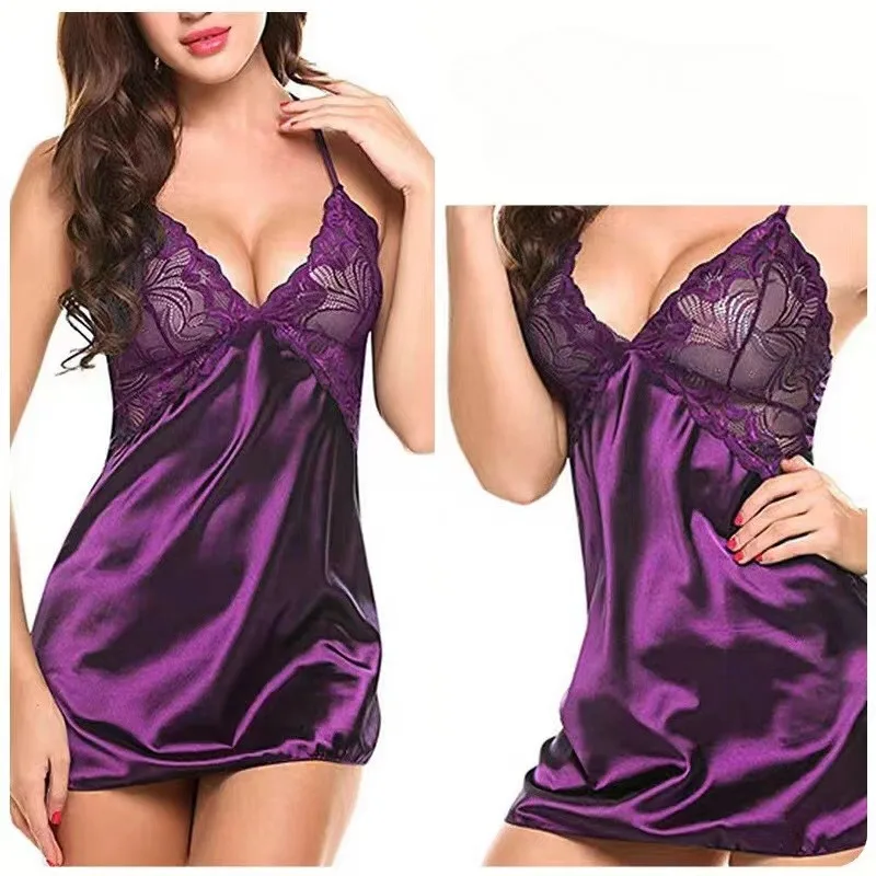 Hot Lingerie Porno Nightdress Sexy Sleepwear Large Size Night Dress Babydoll Women Satin Nightwear Erotic Lace Underwear Pajamas thumbnail 4