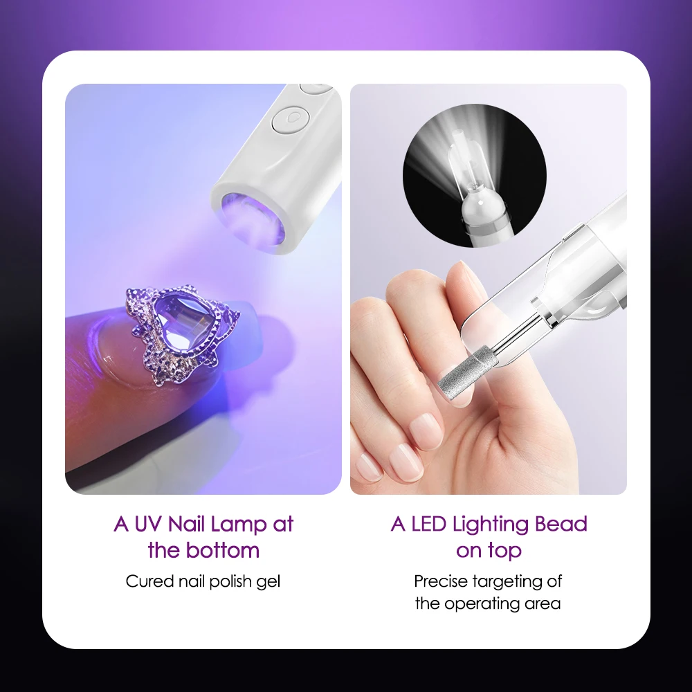 Electric Nail Polisher Drill with UV Lamp LED Lighted Nails Grinding Polishing Dead Skin Removal Manicure Pedicure Set for Epoxy thumbnail 6