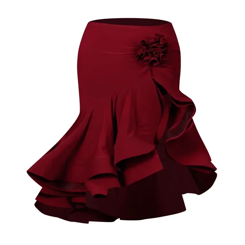 Kids Latin Dance Clothes for Girls Long SLeeves Short Top Skirt Rumba Samba Performance Competition Dress Burgundy Dress Suit thumbnail 6