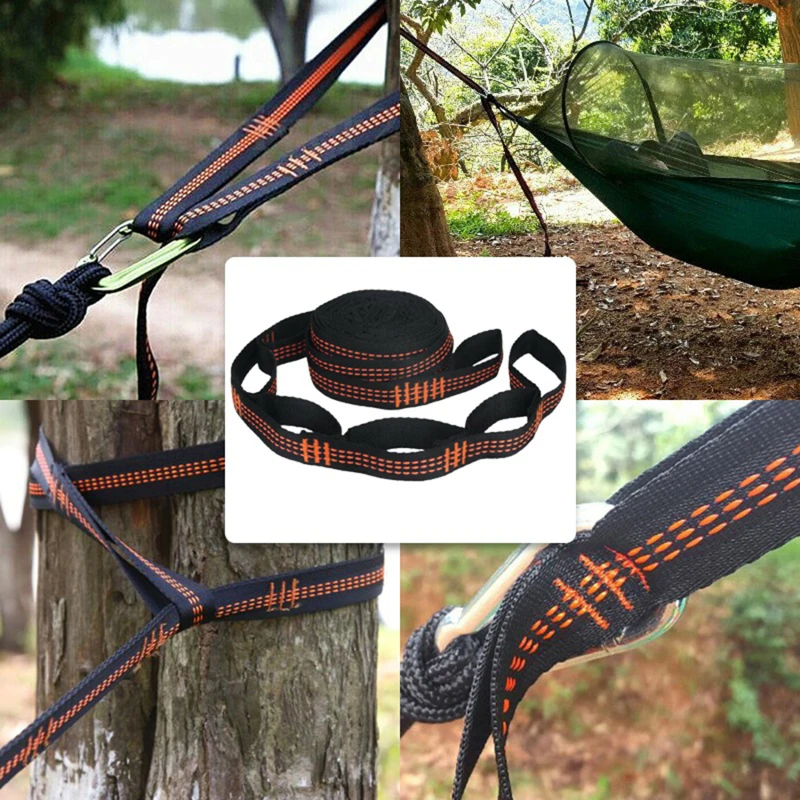 2/4Pcs High Bearing Capacity Hammock Straps 600lbs Breaking Strength Polyester Hammock Belt Rope 5 Ring Correias De Poliéster thumbnail 3