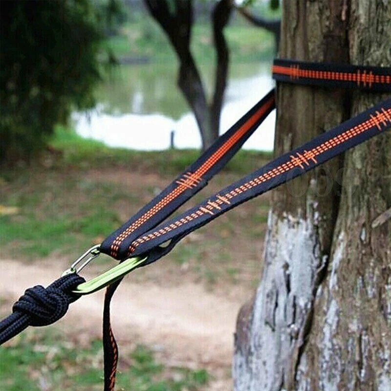 2/4Pcs High Bearing Capacity Hammock Straps 600lbs Breaking Strength Polyester Hammock Belt Rope 5 Ring Correias De Poliéster thumbnail 2