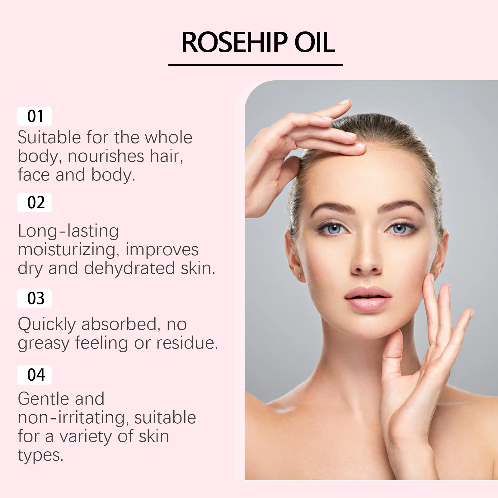 Organic Rosehip Oil Antioxidant Improve Fine Lines Wrinkles Firming Lifting Repair Moisturizer Nourish Smooth Hair Skin Care Oil thumbnail 5