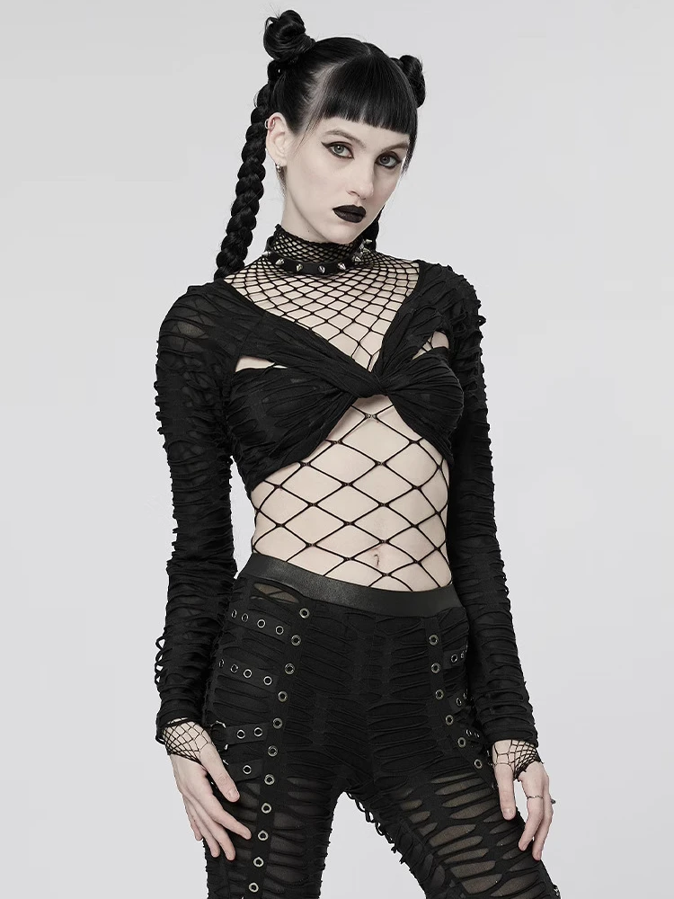 Gothic Hollow Out Sexy Bodysuits Y2K Fashion Girls Patchwork Tops Women Grunge Fishnet High Cut Slim Bodysuit Streetwear thumbnail 5