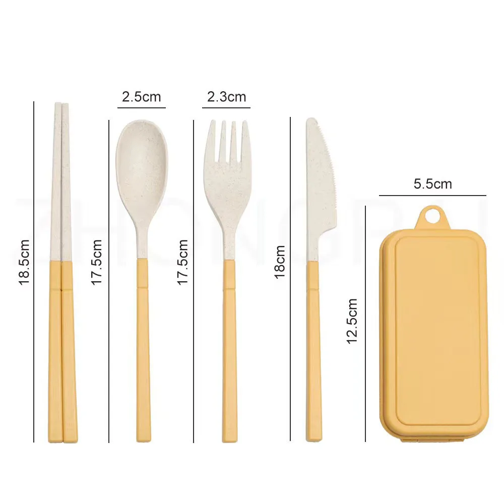 4Pcs Portable Tableware Set Wheat Straw Dinnerware Detachable Cutlery Travel Tableware Picnic Dinnerware Set Camping Cutlery Set thumbnail 6