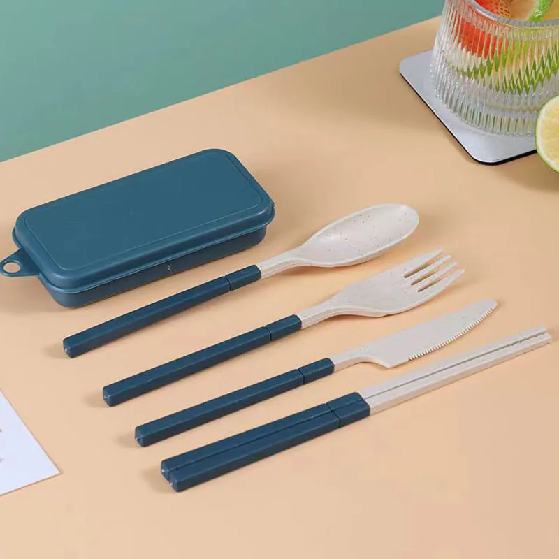 4Pcs Portable Tableware Set Wheat Straw Dinnerware Detachable Cutlery Travel Tableware Picnic Dinnerware Set Camping Cutlery Set thumbnail 3